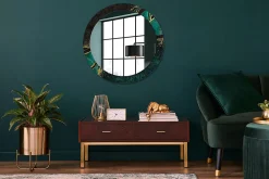Sale Wallfluent Miroir Rond Cadre Verre Imprimé fi80 cm Vert Marbre Décoratif Modèle Tendance Design Glamour