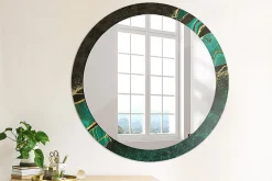 Hot Wallfluent Miroir Rond Cadre Verre Imprimé fi90 cm Vert Marbre Grand Modèle Tendance Design Glamour