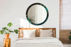 Hot Wallfluent Miroir Rond Cadre Verre Imprimé fi90 cm Vert Marbre Grand Modèle Tendance Design Glamour