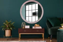 Wallfluent Miroir Rond Cadre Verre Trempé Motif fi100 cm Pierre Rose Effet AXXLissant Style Moderne* Miroir|Miroir