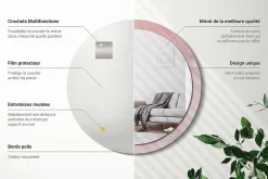 Wallfluent Miroir Rond Cadre Verre Trempé Motif fi100 cm Pierre Rose Effet AXXLissant Style Moderne* Miroir|Miroir