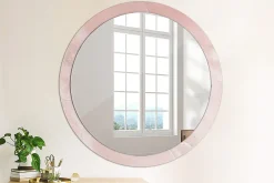 Wallfluent Miroir Rond Cadre Verre Trempé Motif fi100 cm Pierre Rose Effet AXXLissant Style Moderne* Miroir|Miroir