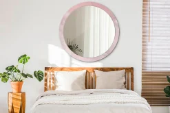 Wallfluent Miroir Rond Cadre Verre Trempé Motif fi100 cm Pierre Rose Effet AXXLissant Style Moderne* Miroir|Miroir