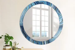 Wallfluent Miroir Rond Grand Cadre Imprimé fi90 cm Rivière De Marbre Tendance Intemporelle Chambre Salon* Miroir|Miroir