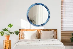 Wallfluent Miroir Rond Grand Cadre Imprimé fi90 cm Rivière De Marbre Tendance Intemporelle Chambre Salon* Miroir|Miroir