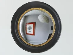 Clearance Vente-unique Miroir sorcière en bois de paulownia - D. 66 cm - Noir et doré effet laiton - FRANKLIN