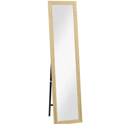 Homcom Miroir sur pied et mural rectangulaire dim. 37L x 40l x 157H cm piètement métal noir aspect chêne clair* Miroir|Miroir