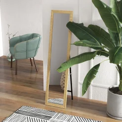 Homcom Miroir sur pied et mural rectangulaire dim. 37L x 40l x 157H cm piètement métal noir aspect chêne clair* Miroir|Miroir