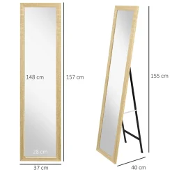 Homcom Miroir sur pied et mural rectangulaire dim. 37L x 40l x 157H cm piètement métal noir aspect chêne clair* Miroir|Miroir