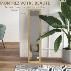 Homcom Miroir sur pied et mural rectangulaire dim. 37L x 40l x 157H cm piètement métal noir aspect chêne clair* Miroir|Miroir