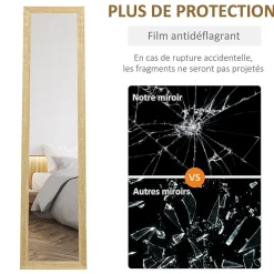 Homcom Miroir sur pied et mural rectangulaire dim. 37L x 40l x 157H cm piètement métal noir aspect chêne clair* Miroir|Miroir