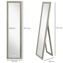 Sale Homcom Miroir sur pied et mural rectangulaire dim. 37L x 40l x 157H cm aspect bois gris