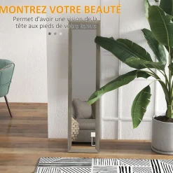 Sale Homcom Miroir sur pied et mural rectangulaire dim. 37L x 40l x 157H cm aspect bois gris
