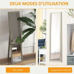 Sale Homcom Miroir sur pied et mural rectangulaire dim. 37L x 40l x 157H cm aspect bois gris