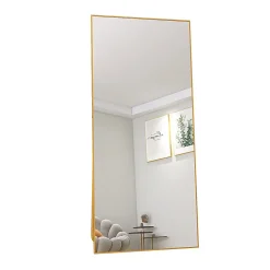 Fortuna lai Miroir sur Pied 180x80 cm, Cadre Aluminium Doré, Miroir Mural Moderne à Poser ou Suspendre* Miroir|Miroir