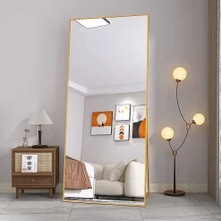 Fortuna lai Miroir sur Pied 180x80 cm, Cadre Aluminium Doré, Miroir Mural Moderne à Poser ou Suspendre* Miroir|Miroir
