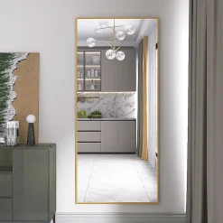 Fortuna lai Miroir sur Pied 180x80 cm, Cadre Aluminium Doré, Miroir Mural Moderne à Poser ou Suspendre* Miroir|Miroir