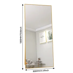 Fortuna lai Miroir sur Pied 180x80 cm, Cadre Aluminium Doré, Miroir Mural Moderne à Poser ou Suspendre* Miroir|Miroir