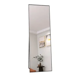 Fortuna lai Miroir sur Pied 150x40 cm, Cadre Aluminium Noir, Miroir Mural Moderne à Poser ou Suspendre* Miroir|Miroir