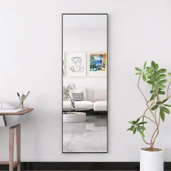 Simple Life Miroir sur Pied 150x40 cm, Cadre Aluminium Noir, Miroir Mural Moderne à Poser ou Suspendre* Miroir|Miroir