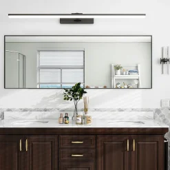 Fortuna lai Miroir sur Pied 140x40 cm, Cadre Aluminium Noir, Miroir Mural Moderne à Poser ou Suspendre* Miroir|Miroir