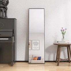Fortuna lai Miroir sur Pied 140x40 cm, Cadre Aluminium Noir, Miroir Mural Moderne à Poser ou Suspendre* Miroir|Miroir