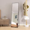 Simple Life Miroir sur Pied 140x40 cm, Cadre Aluminium Noir, Miroir Mural Moderne à Poser ou Suspendre* Miroir|Miroir