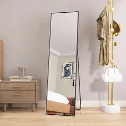 Simple Life Miroir sur Pied 140x40 cm, Cadre Aluminium Noir, Miroir Mural Moderne à Poser ou Suspendre* Miroir|Miroir