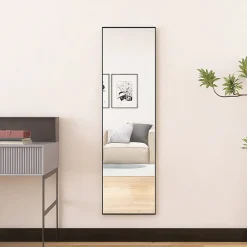 Simple Life Miroir sur Pied 140x40 cm, Cadre Aluminium Noir, Miroir Mural Moderne à Poser ou Suspendre* Miroir|Miroir