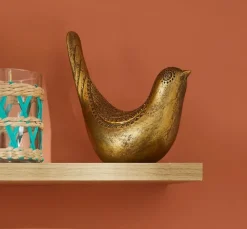 Atmosphera Créateur D'Intérieur Objet déco statuette oiseau résine doré H.17cm* Statue Décorative