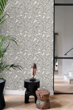 Best Origin Wallcoverings papier peint feuilles de palmier gris argileux - 53 cm x 10.05 m - 347439