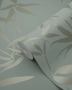 Clearance Origin Wallcoverings papier peint feuilles de bambou vert - 53 cm x 10.05 m - 347736