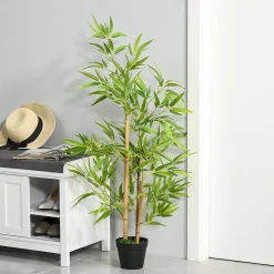 Sale Outsunny Bambou artificiel hauteur 1,2 m 369 feuilles denses réalistes pot inclus noir avec lichen vert