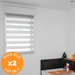 Volet-Moustiquaire Pack éco de 2 stores Jour Nuit Gris H 150 cm x L 62 cm sans perçage* Store Enrouleur|Store Enrouleur Jour Nuit
