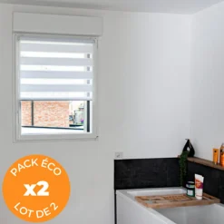 Hot Volet-Moustiquaire Pack éco de 2 stores Jour Nuit Blanc H 150 cm x L 72 cm sans perçage