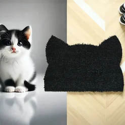 Décoweb Paillasson Coco - Chat Miaou - Noir - 73 x 52 cm* Tapis D'Entrée Et Paillasson