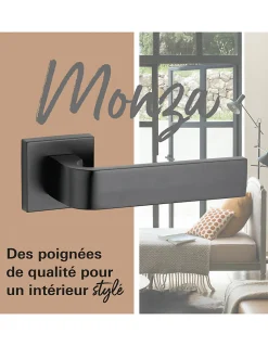 Thirard Paire de béquilles Monza pour porte, carré 7mm, noir mat -* Poignée Sur Rosace