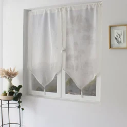 Online Home Maison Paire de petits rideaux aspect lin finition pointe (60x160 cm - Blanc)
