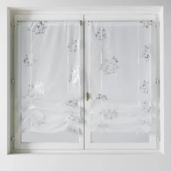 Discount Home Maison Paire de petits voilages à remonter en étamine imprimée (60x160 cm - Blanc)