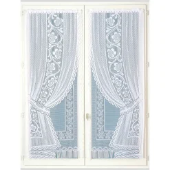 Outlet Home Maison Paire de petits voilages " - Effet Double Voilages" (60x120 cm - Blanc)