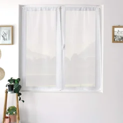 Discount Home Maison Paire de petits voilages à bande tissée (60x90 cm - Blanc)