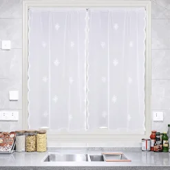 Best Home Trend Paire de petits voilages motif flocons (90x160 cm - Blanc)