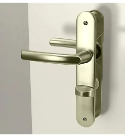 New Autres Paire de poignée porte toilette champagne aluminium à condamnation avec voyant 234 mm Bricard