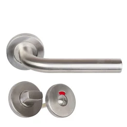Clearance Klose Besser Paire de poignées sur rosaces "Elsa en L" - Inox 304 - +1 Paire de rosaces condamnation + voyant