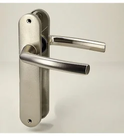 Autres Paire de poignées plaques aluminium champagne 234 mm Bricard pour porte intérieur sans clés* Poignée Sur Plaque