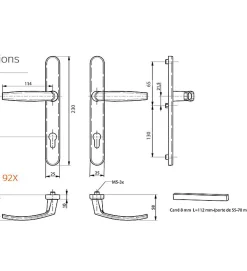 Sale Autres Paire de poignées étroite béquille blanc 233 mm Ensemble pour porte d'entrée Bricard Emetal