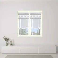 Online Dylrev Paire de stores étamine cœurs blancs et gris, 60x160cm, prêts à poser avec finition passe-tringle
