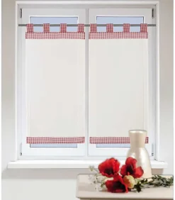 Discount Linder Paire de Vitrage en lin avec brides en petits carreaux style bistrot - 70x160cm - Rouge
