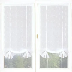 Discount Dylrev Paire de vitrage tamisant étamine passe-tringle rubans relevables blanc L.140 x l.60cm