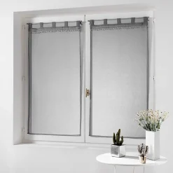 Paris Prix Paire de Voilages à Pompons "Poupette" 60x120cm Gris* Brise-Bise
